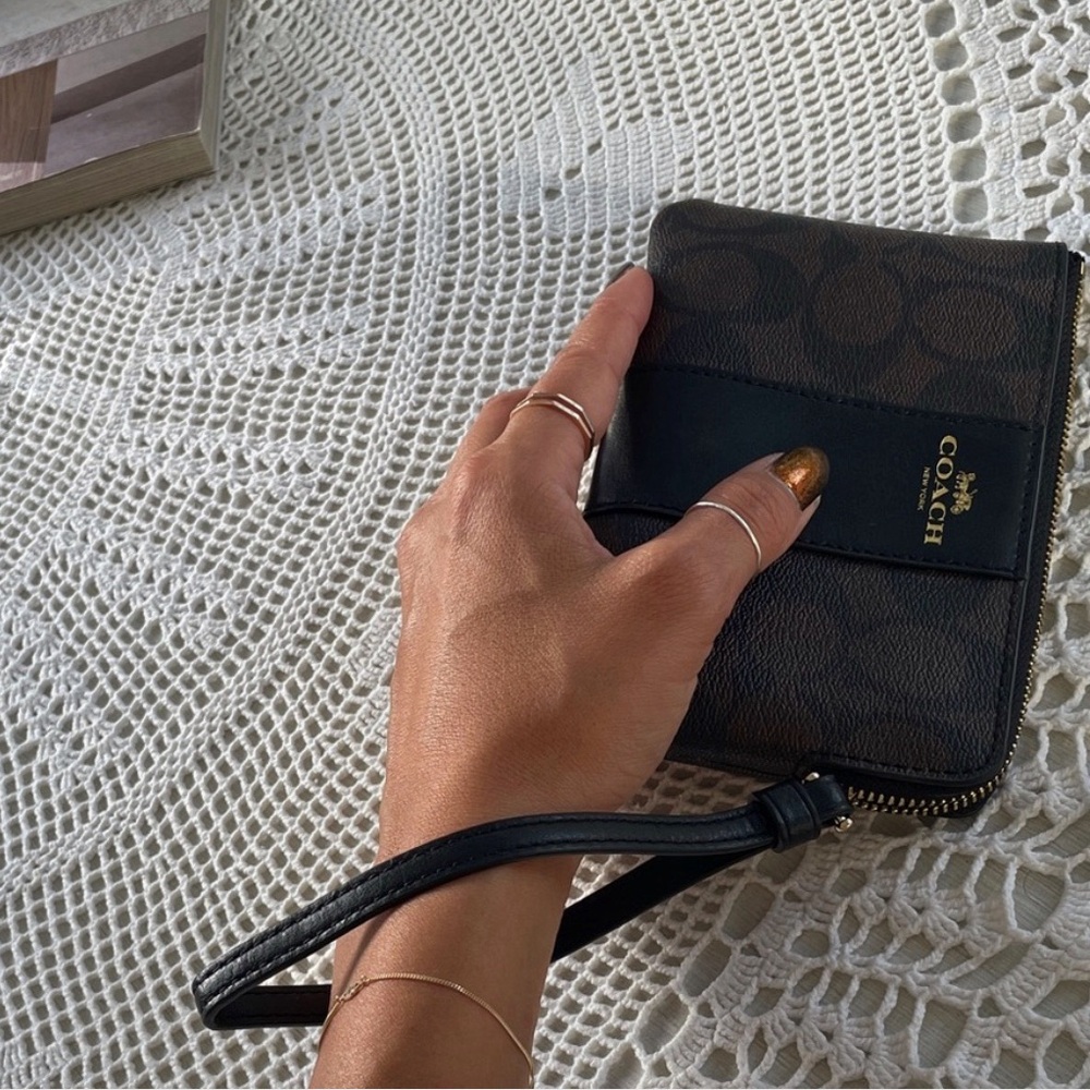 Coach Signature Black and Brown Wristlet (pre-owned, like new) - Picture 2 of 10